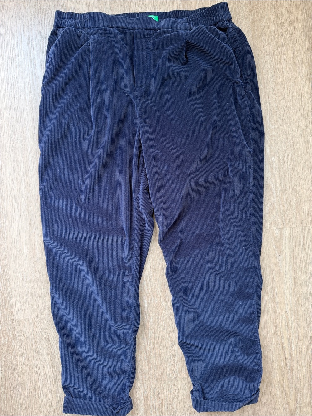 United Colors of Benetton Navy Corduroy PantsElastic Waist Cotton Stretch Size L